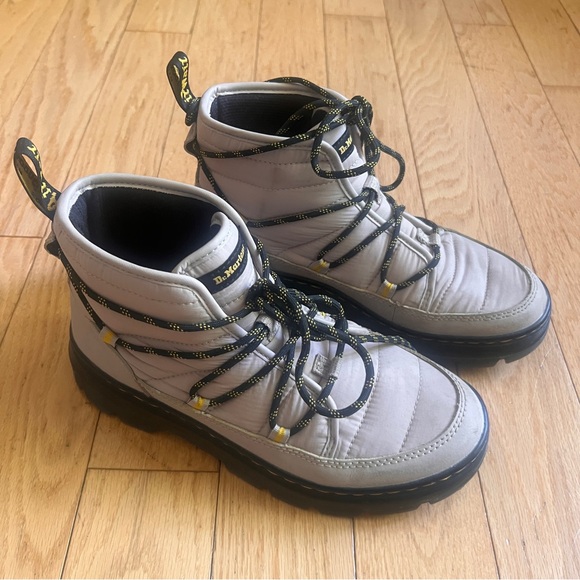 Dr. Martens Shoes - Dr. Martens Gray Ankle Boots with Black and Yellow Accents